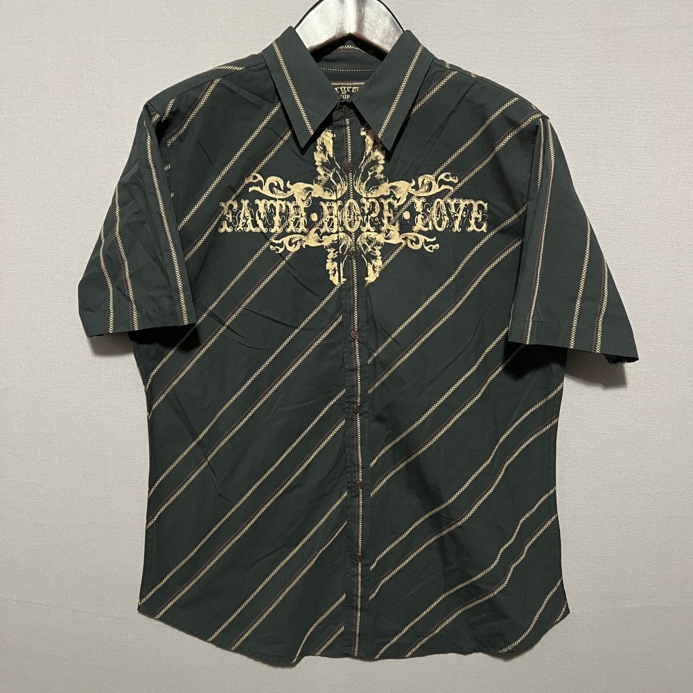Not of This World NTW Mens XL Slim Fit Faith Hope Love Graphic Button Down Shirt